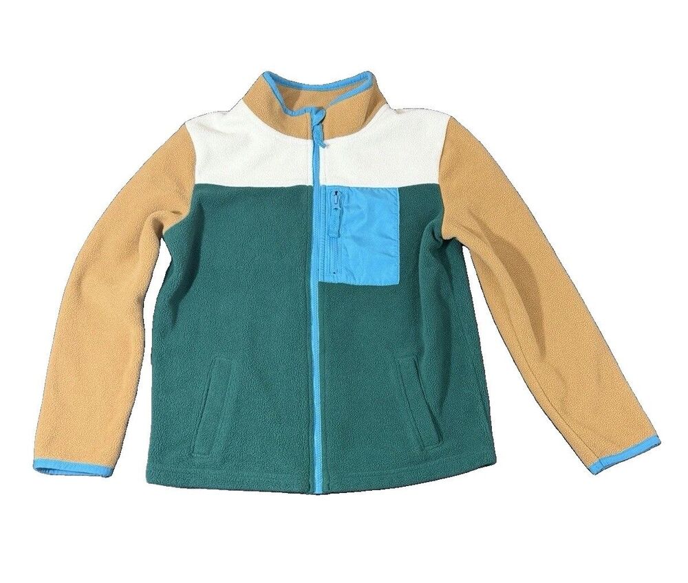 Jumping Beans Fleece Zip Up Jacket Green, Brown, Blue Color Block Boy’s Size 7